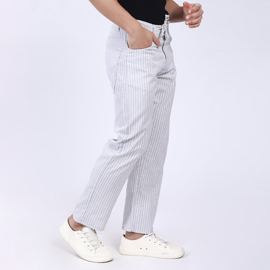 LIGHT GREY STRIPE LINEN PANTS 4913-4